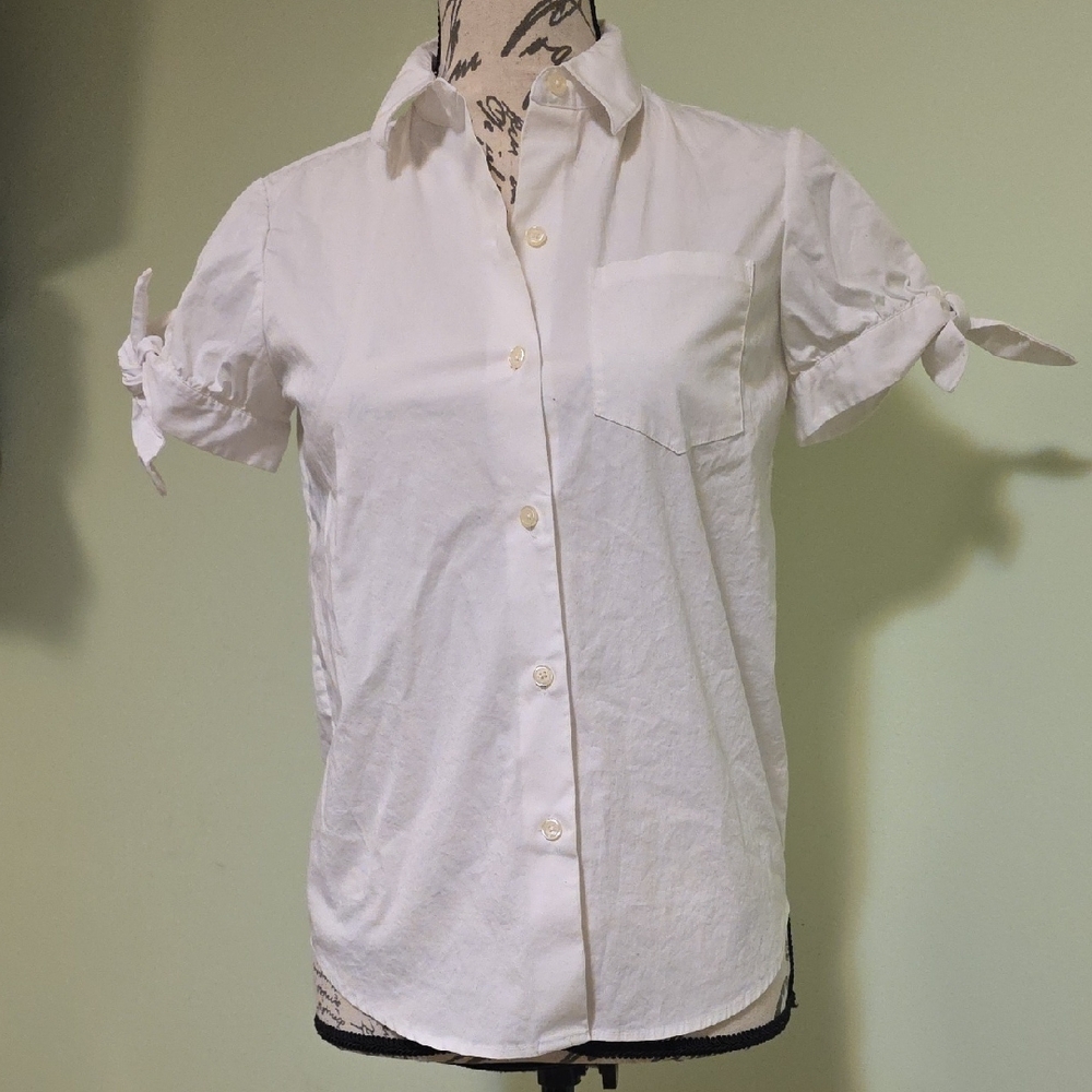 Kate Spade White Button-Down Shirt with Tie Sleeves
